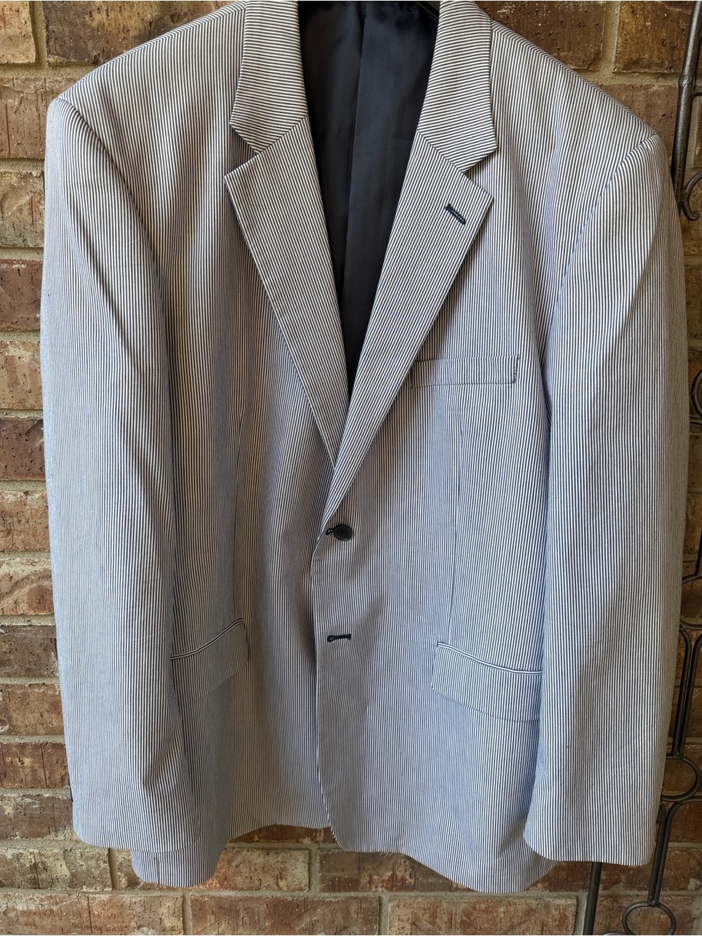 Club Room Light Blue and White Striped Seersucker Blazer